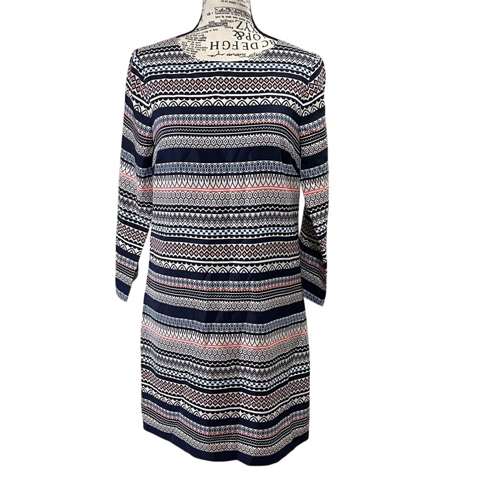 J. Crew‎ Navy and White Patterned Long Sleeve Dress
